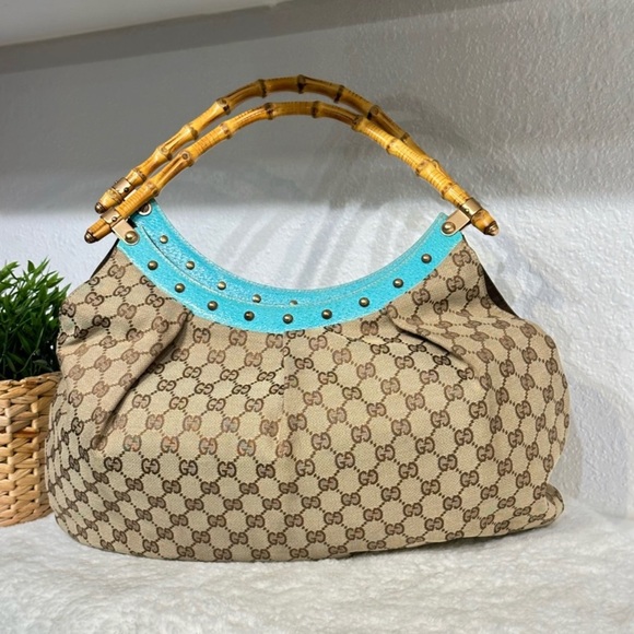 Gucci bamboo with turquoise hobo handbag - Picture 2 of 3